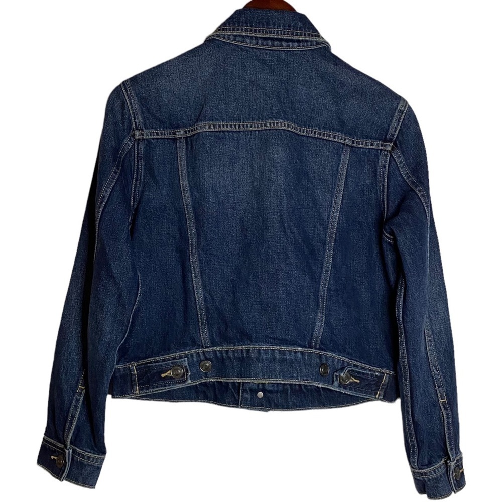 Current/Elliott Baby Trucker Jacket Denim Distressed Dark Blue Wash Cropped 2 - Picture 3 of 16